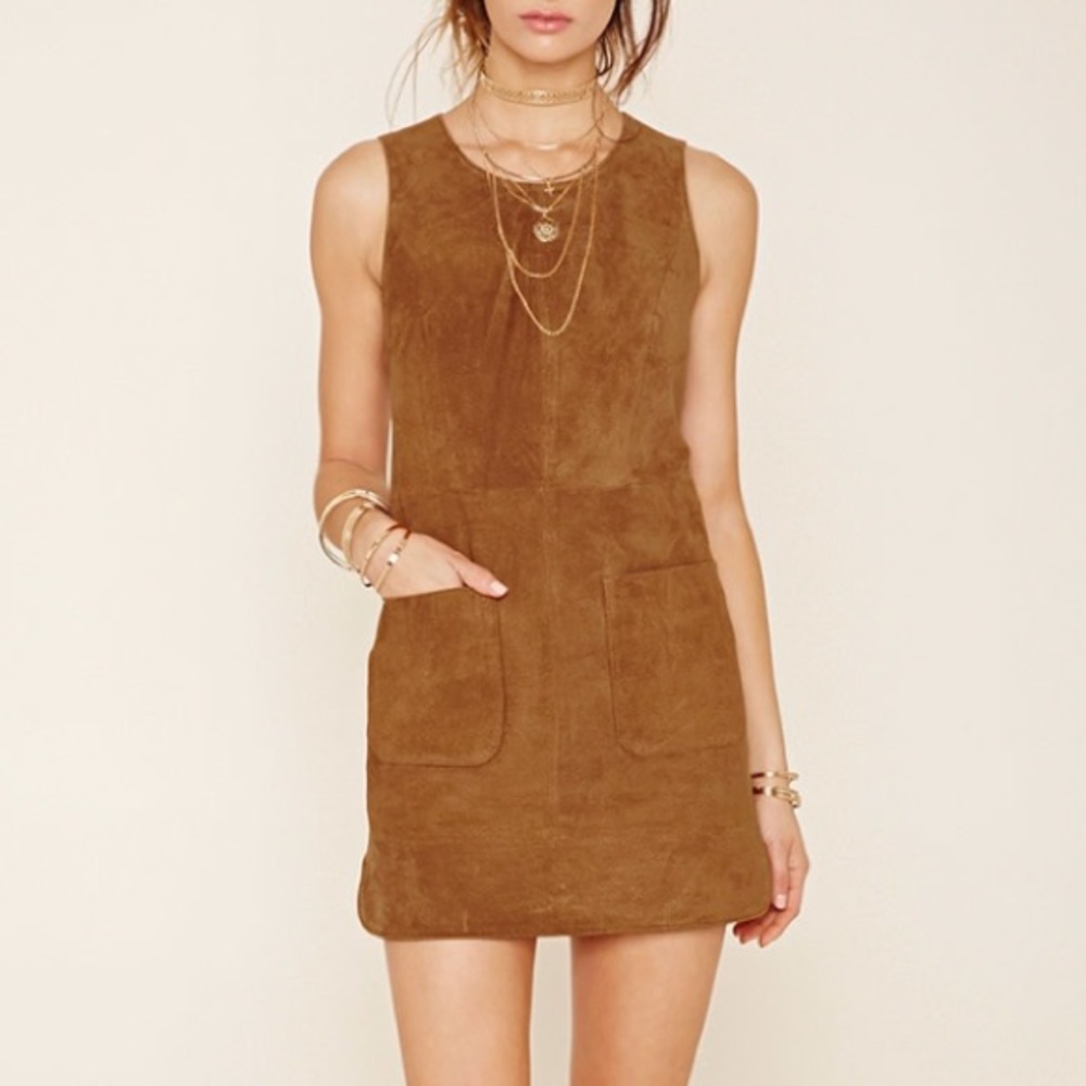 Genuine Suede Shift Mini Dress Leather w Pockets